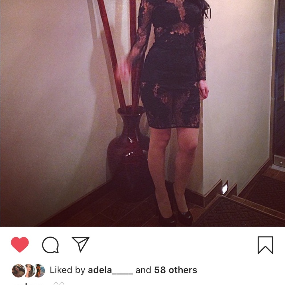 Black lace midi see through dress